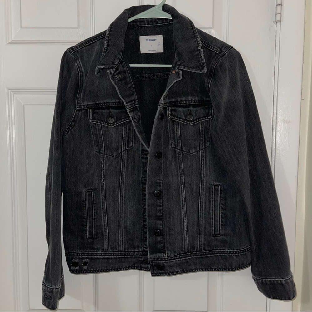 Old navy black wash denim distressed jacket